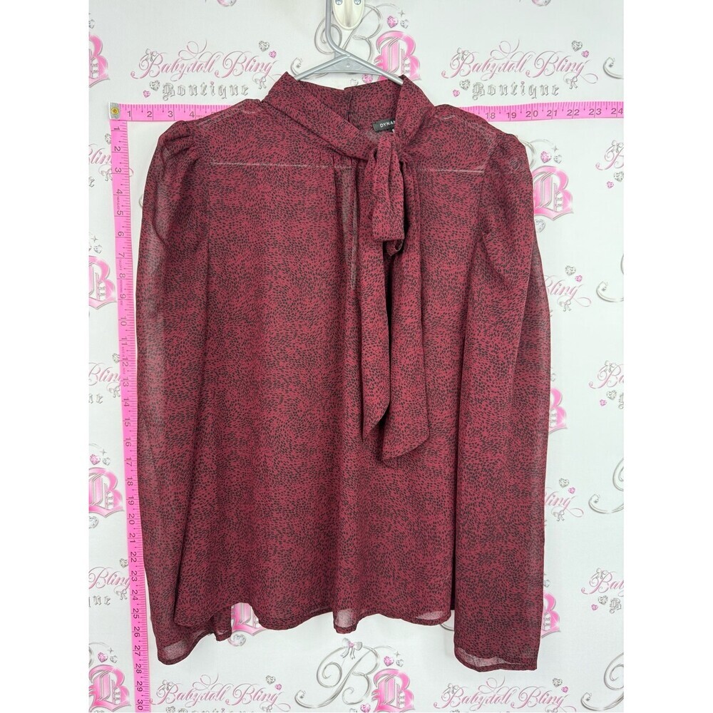Dynamite blouse red Rose-Pink Sheer Tie-Neck Blouse speckle dots animal print